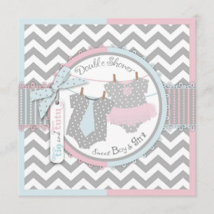 Twins Stropdas Tutu Chevron Baby shower Kaart