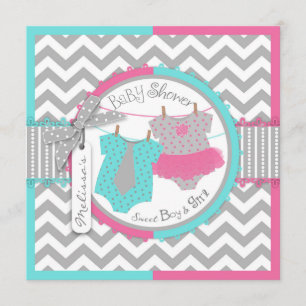 Twins Stropdas Tutu Chevron Baby shower Kaart