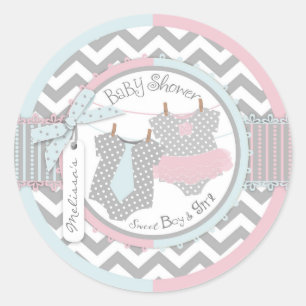 Twins Stropdas Tutu Chevron Print Baby shower Ronde Sticker