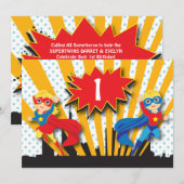 Twins Superheld Birthday | Blonde Kaart (Voorkant / Achterkant)