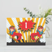 Twins Superheld Birthday  | Bruin-hair-meisjes Kaart (Staand voorkant)