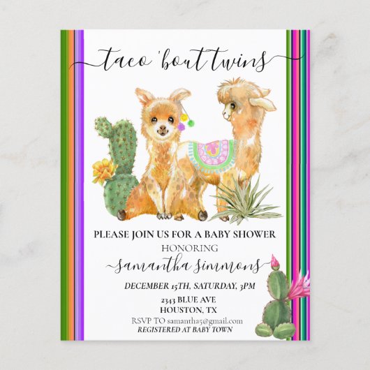 Twins Taco Fiesta Baby shower lama (Voorkant)