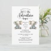 Twins Teddy Baby Elephants Baby shower Invitation (Debout devant)