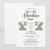 Twins Teddy Baby Elephants Baby shower Invitation (Devant / Derrière)