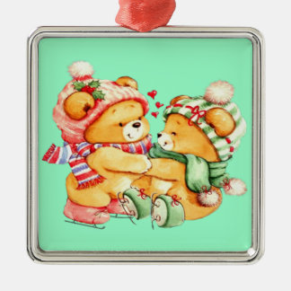 Twins Teddy Bear kerstversiering (jongen/meisje of Metalen Ornament