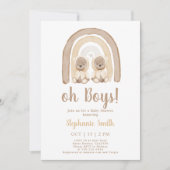 Twins Teddy bear Rainbow Baby shower Invitation (Devant)