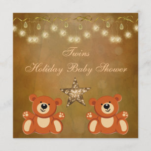 Twins Teddy Bears Neutral Kerstmis Baby shower Kaart