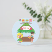 Twins Tiki Hut Round Luau Invitation Anniversaire (Debout devant)
