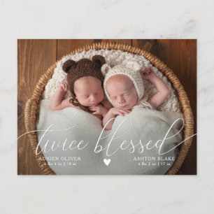 TWINS Twice Blessed Baby Foto geboorteaankondiging Aankondigingskaart