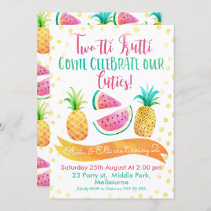 Twins Two-tti Frutti 2nd Birthday Invitation Kaart