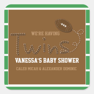 TWINS Typografie Football Baby shower Vierkante Sticker