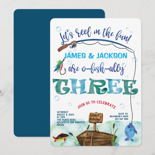 Twins Viste de jongens van de 3e verjaardag van de Kaart (Voorkant / Achterkant)