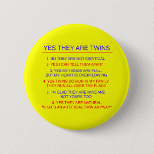 Twins Vragen Fraternal Yellow Ronde Button 5,7 Cm