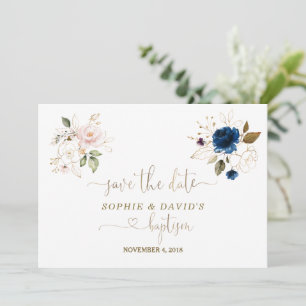 Twins Waterverf Pink Blue Floral Gold Baptisme Save The Date