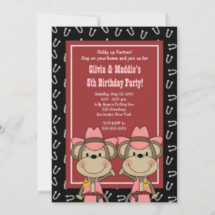 TWINS Westerse Cowgirl Aap 5x7 Verjaardag Kaart