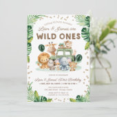Twins Wild Ones 1st Birthday Invitation Safari  Kaart (Staand voorkant)