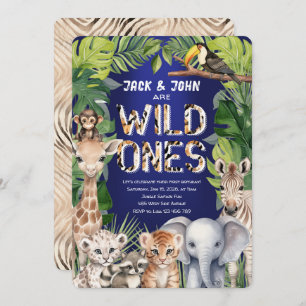 Twins Wild Ones, Oerwoud Safari Navy 1e verjaardag Kaart