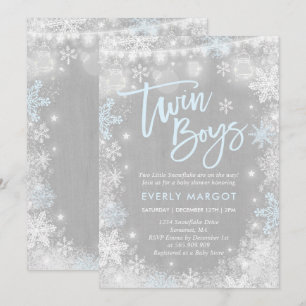 Twins Winter Baby shower Invitation Rustieke Douch Kaart