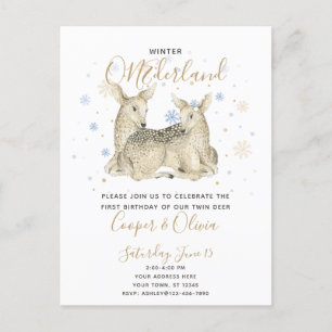 Twins Winter ONEderland Deer Baby's 1ste verjaarda Uitnodiging Briefkaart