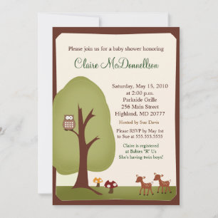 TWINS Woodland Forest 5x7 Baby shower Invitation