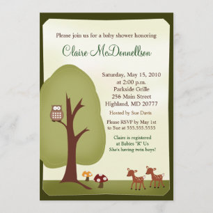 TWINS Woodland Forest 5x7 Baby shower Invitation Kaart