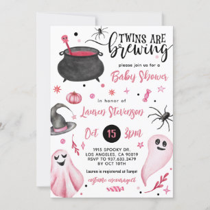 Twins zijn het brouwen van Halloween Baby shower Kaart