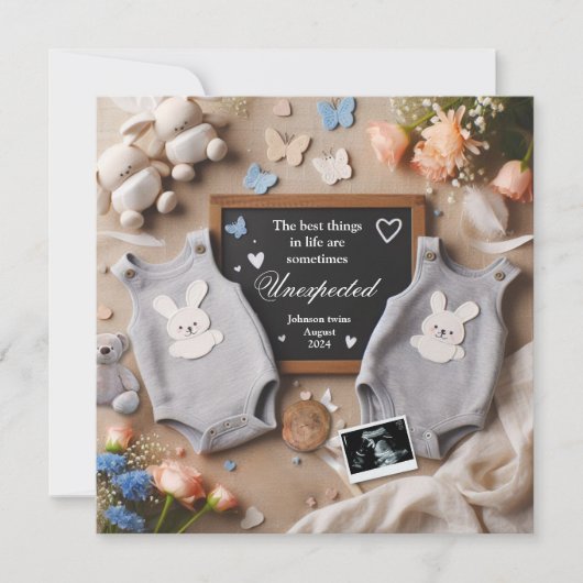 Twins zwangerschapsaankondiging - genderneutraal aankondiging (Voorkant)