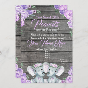 twinsElephant Baby shower Invitation rustique viol