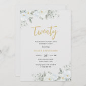 Twintig Wit & Goud Elegant Wit Bloemen Verjaardag Kaart (Voorkant / Achterkant)