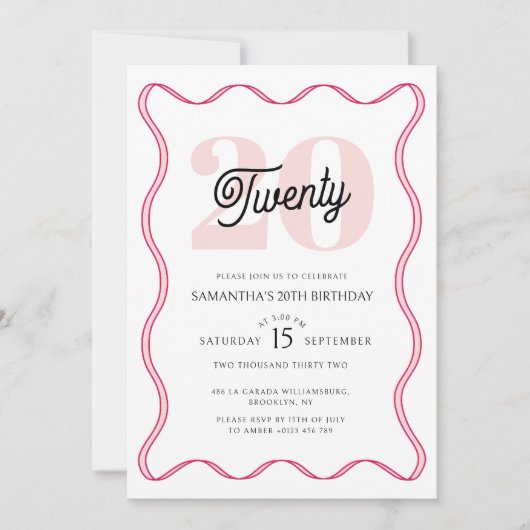 Twintigste Retro Wavy Borders 20ste verjaardag Kaart (Voorkant)