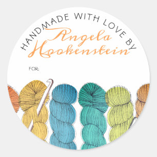 Twisted garen haaknaald handgemaakt met liefdeslab ronde sticker