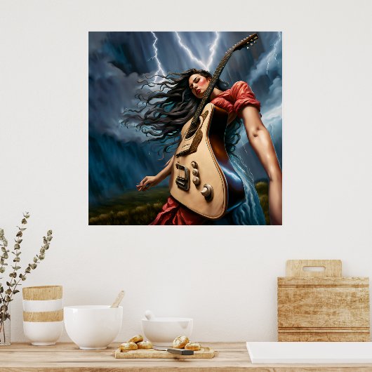 Twisted Guitar Vrouw Poster (Keuken)