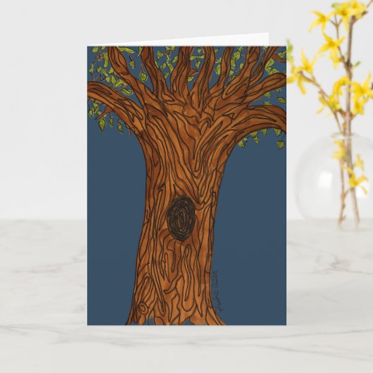 Twisted Tree with Blue background- Blank Kaart (Gele Bloem)
