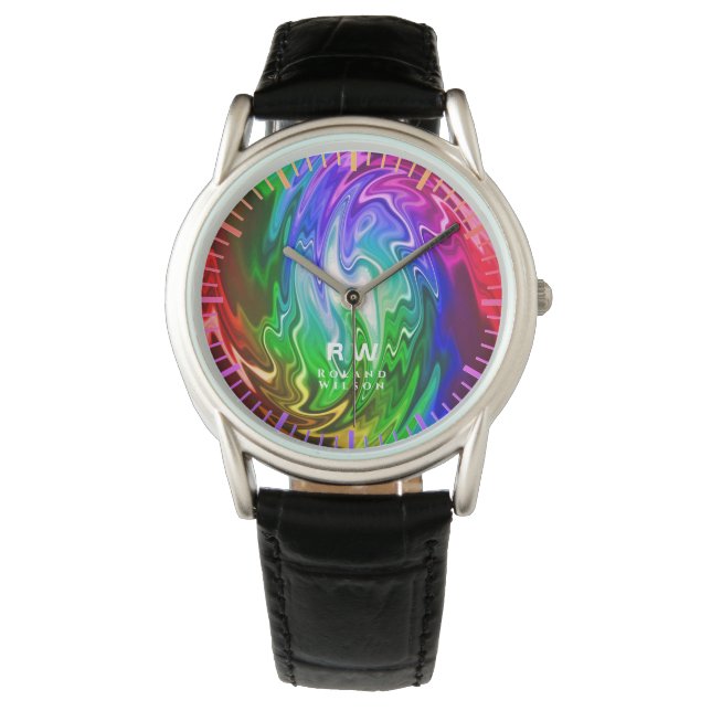 Twisting Liquid Multicolors Gepersonaliseerd Horloge (Voorkant)