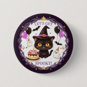 Twitchende Cute Heks Zwarte Kat Tovenaar Fantasy F Ronde Button 5,7 Cm