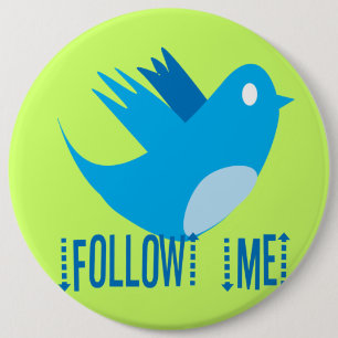Twitter Bird Volg mij - Kies Achtergrondkleur Ronde Button 6,0 Cm