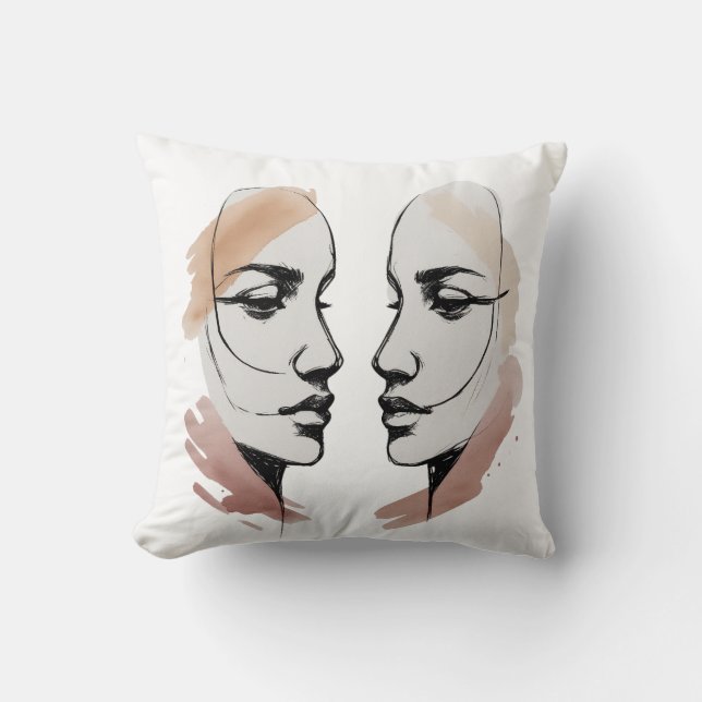 Two Abstract Faces One Line Pillow – Connection Th Kussen (Voorkant)