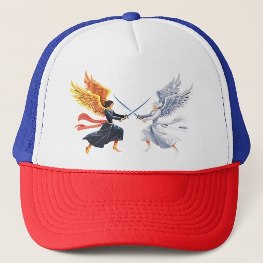 Two Angel with large sword with open wings Trucker Pet (Voorkant)