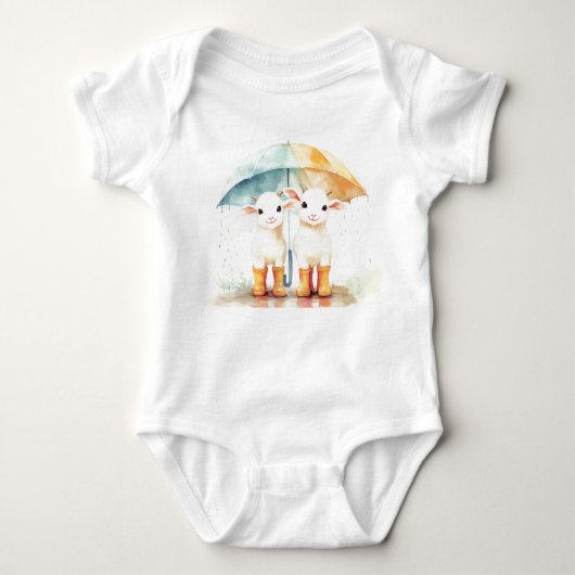 Two Baby Goats on a Rainy Day Romper (Voorkant)