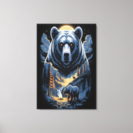 Two bears in the forest dark 3 canvas afdruk