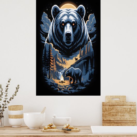 Two bears in the forest dark 3 poster (Keuken)