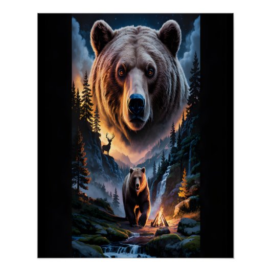 Two bears in the forest dark 6 perfect poster (Voorkant)