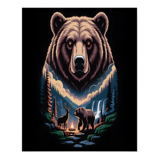 Two bears in the forest dark perfect poster (Voorkant)