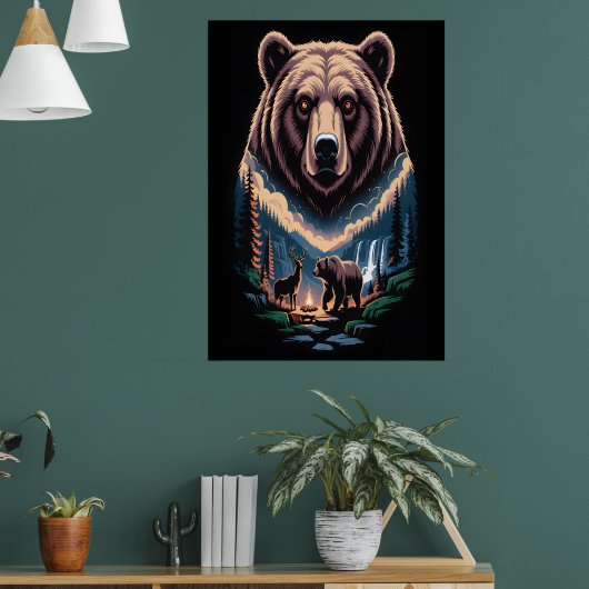 Two bears in the forest dark poster (Woonkamer 1)