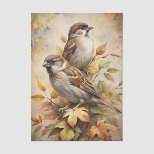Two Beautiful Birds with Autumn or Fall Leaves Tissuepapier (Voorkant)