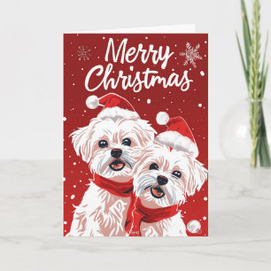 Two Bichon Frise Merry Christmas Gepersonaliseerd Feestdagen Kaart