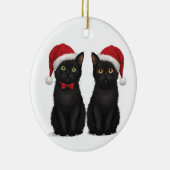 Two Black Kittens Santa Hat Christmas Keramisch Ornament (Rechts)