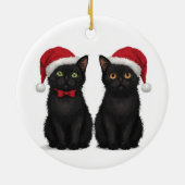 Two Black Kittens Santa Hat Christmas Keramisch Ornament (Achterkant)