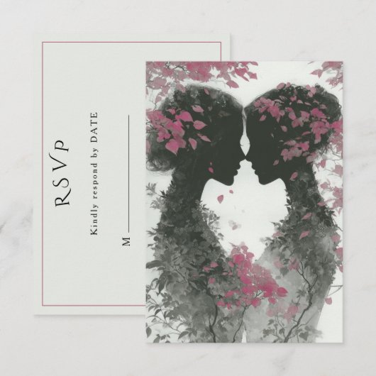 Two Brides Hand Drawn Pencil Illustration   RSVP Kaartje (Voorkant / Achterkant)