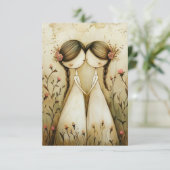 Two Brides Hand Drawn Pencil Illustration   RSVP Kaartje (Staand voorkant)